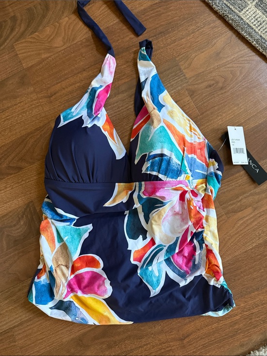 La Blanca Other - La Blanca Navy Halter Tankini Top with Multicolor Floral Print NWT